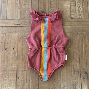 Piupiuchick aubergine striped waffle knit romper 3 years rose jumpsuit Ruffle